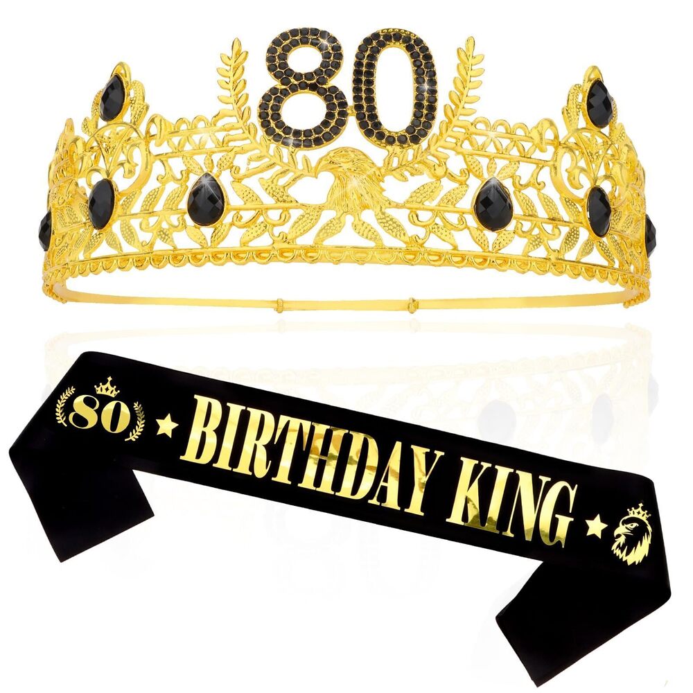 1408 80th Birthday Decorations , 80th Birthday Sash & King Crown, 80th